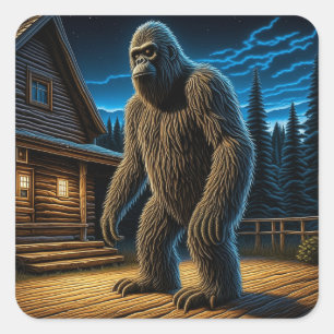 Sasquatch voor Log Cabin in de Bossen Vierkante Sticker