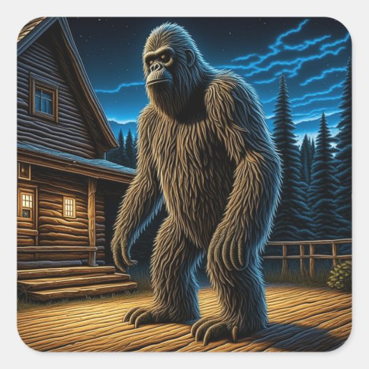 Sasquatch voor Log Cabin in de Bossen Vierkante Sticker (Voorkant)