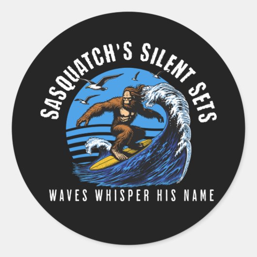 Sasquatch's Silent Sets Surfen Bigfoot Zwart Ronde Sticker (Voorkant)
