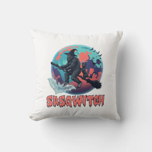 Sasqwitch Bigfoot Heks Bezem Zwarte Kat Maan Hallo Kussen