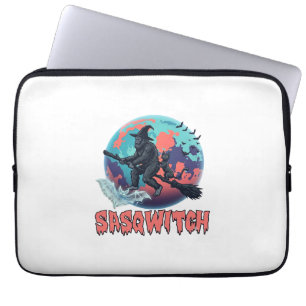Sasqwitch Bigfoot Heks Bezem Zwarte Kat Maan Hallo Laptop Sleeve