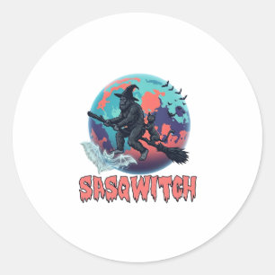 Sasqwitch Bigfoot Heks Bezem Zwarte Kat Maan Hallo Ronde Sticker