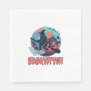 Sasqwitch Bigfoot Heks Bezem Zwarte Kat Maan Hallo Servet