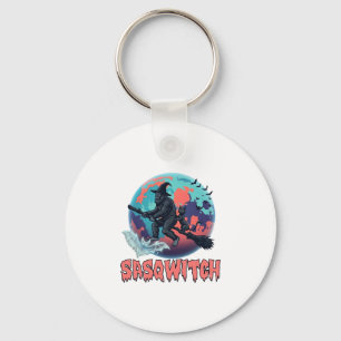 Sasqwitch Bigfoot Heks Bezem Zwarte Kat Maan Hallo Sleutelhanger