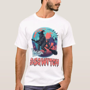 Sasqwitch Bigfoot Heks Bezem Zwarte Kat Maan Hallo T-shirt
