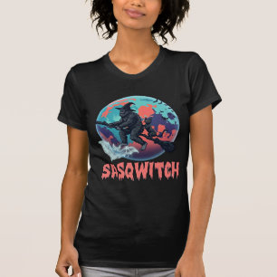 Sasqwitch Bigfoot Heks Bezem Zwarte Kat Maan Hallo T-shirt