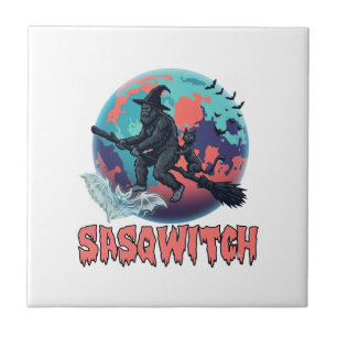Sasqwitch Bigfoot Heks Bezem Zwarte Kat Maan Hallo Tegeltje
