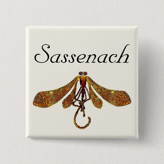 Sassenach Dragonfly Vierkante Button 5,1 Cm (Voorkant)