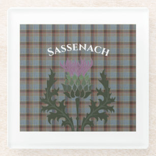 Sassenach met Scottish Thistle op Fraser Tartan Glazen Onderzetter