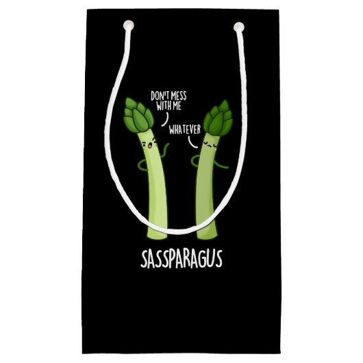 Sassparagus Funny Asparagus Vegetable Pun Dark BG Klein Cadeauzakje (Voorkant)