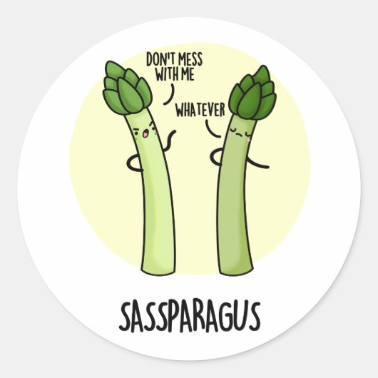 Sassparagus Grappige Asparagus Plantaardige Pun Ronde Sticker (Voorkant)