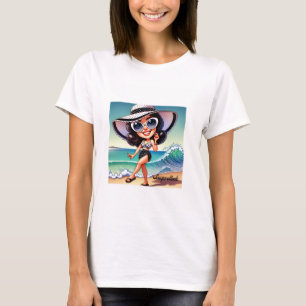 Sassprettude Beach Babe – Retro Cartoon Stijl Illu T-shirt
