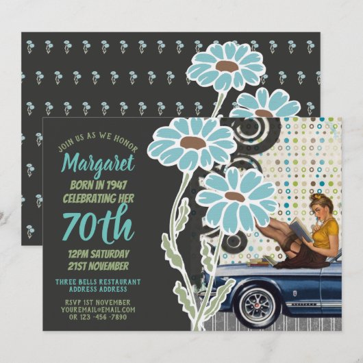 Sassy 70th Birthday Noite  Vrouw 1940s Kaart (Voorkant / Achterkant)