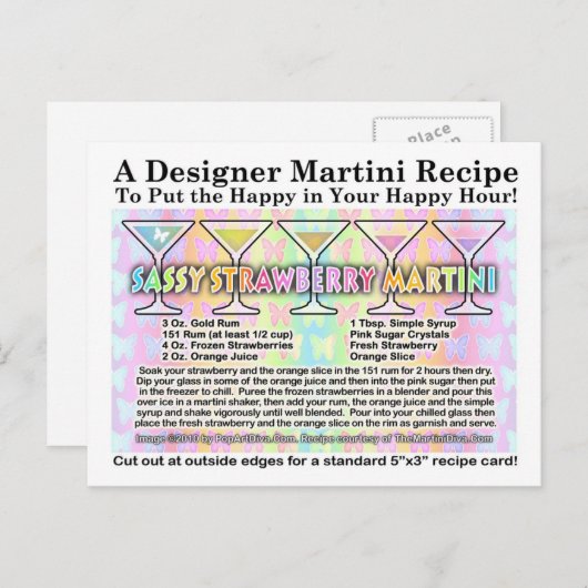 Sassy aardbery Spring Martini Recipe Kaart (Voorkant / Achterkant)