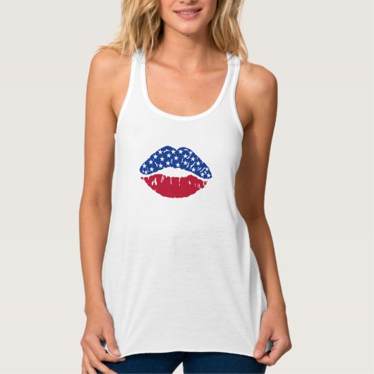 Sassy American Red White en Blue Lips Tanktop (Voorkant)