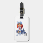 Sassy Biker Meisje met rood haar en motorfiets Bagagelabel (Voorkant verticaal)