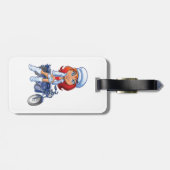 Sassy Biker Meisje met rood haar en motorfiets Bagagelabel (Achterkant horizontaal)