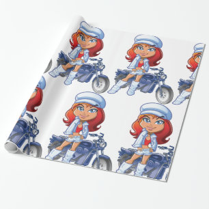 Sassy Biker Meisje met rood haar en motorfiets Cadeaupapier