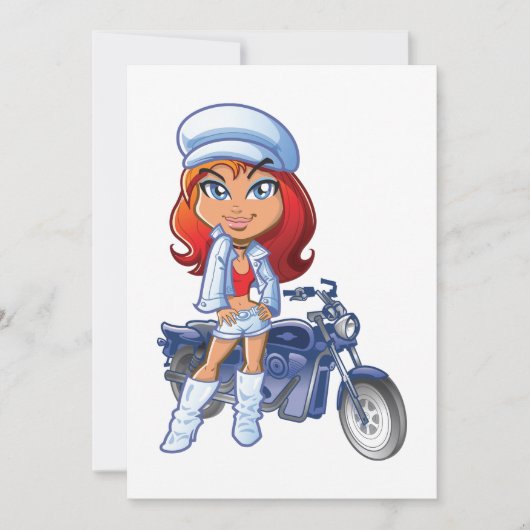 Sassy Biker Meisje met rood haar en motorfiets Kaart (Voorkant)