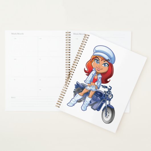 Sassy Biker Meisje met rood haar en motorfiets Planner (Display)