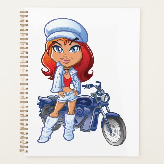 Sassy Biker Meisje met rood haar en motorfiets Planner (Voorkant)