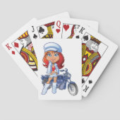 Sassy Biker Meisje met rood haar en motorfiets Pokerkaarten (Achterkant)