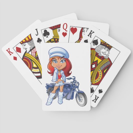 Sassy Biker Meisje met rood haar en motorfiets Pokerkaarten (Achterkant)