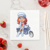 Sassy Biker Meisje met rood haar en motorfiets Servet (Insitu)