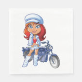 Sassy Biker Meisje met rood haar en motorfiets Servet (Voorkant)