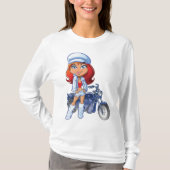 Sassy Biker Meisje met rood haar en motorfiets T-shirt (Voorkant)