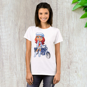 Sassy Biker Meisje met rood haar en motorfiets T-shirt