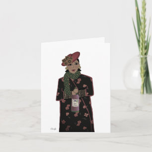 Sassy Black/Brown Lady Wine Birthday Card Kaart