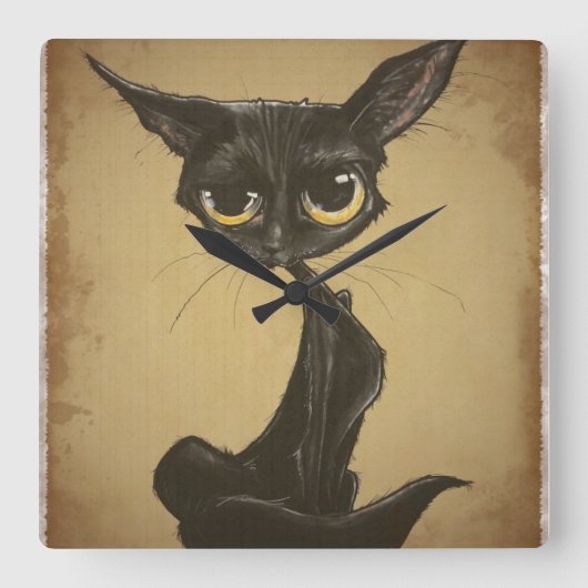 Sassy Black Cat Caricature Vierkante Klok (Voorkant)