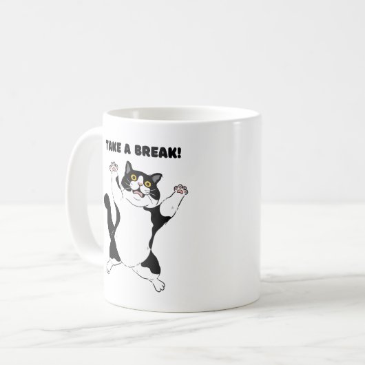 Sassy Black Cat Coffee Mug – Take a Break Reminder Koffiemok (Voorkant links)