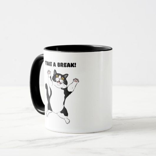 Sassy Black Cat Coffee Mug – Take a Break Reminder Mok (Voorkant links)