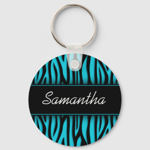 Sassy Blauwgroen Blue Zebra op maat Sleutelhanger