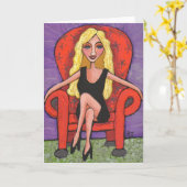 Sassy Blonde & een Rode Stoel - Wenskaart Kaart (Gele Bloem)