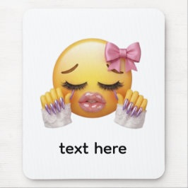 Sassy Blozende Emoji met Roze Strik & Lange Nagels Muismat