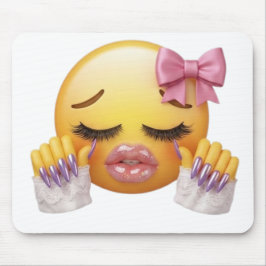 Sassy Blozende Emoji met Roze Strik & Lange Nagels Muismat