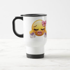 Sassy Blozende Emoji met Roze Strik & Lange Nagels Reisbeker