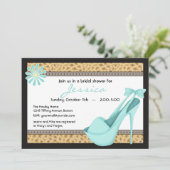 Sassy Blue Heels en Leopard Invitation Kaart (Staand voorkant)