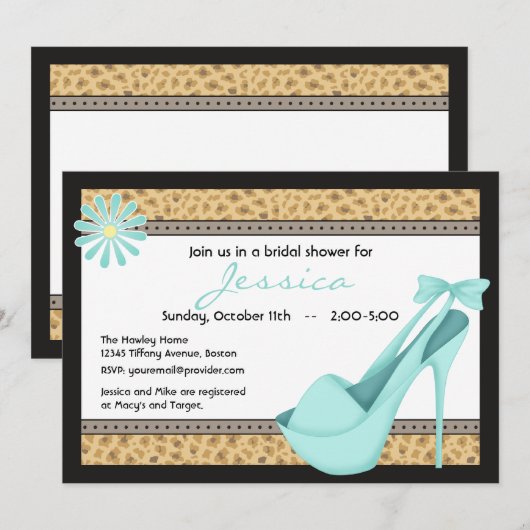 Sassy Blue Heels en Leopard Invitation Kaart (Voorkant / Achterkant)