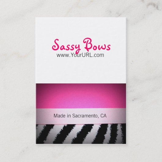 Sassy Bow Chubby Pink & Zebra Bow-kaarten Visitekaartje (Voorkant)
