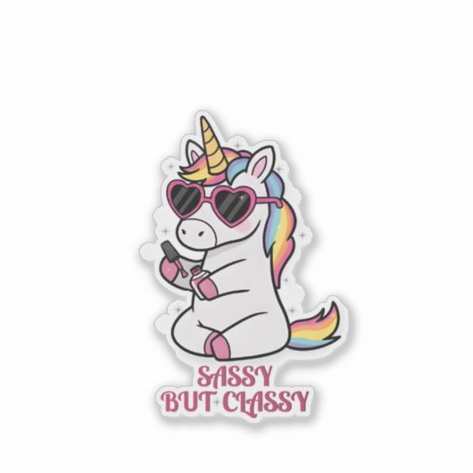 Sassy but Classy - Cute Unicorn Sticker (Voorkant)