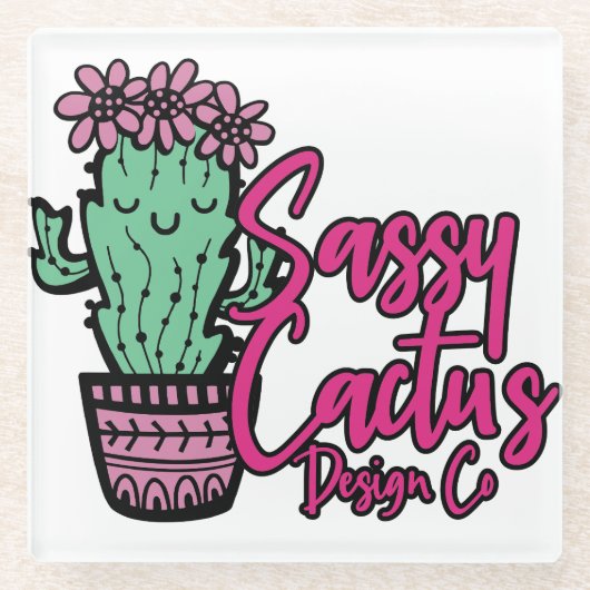 SASSY CACTUS DESIGN GO [logo 1] Glazen Onderzetter (Voorkant)