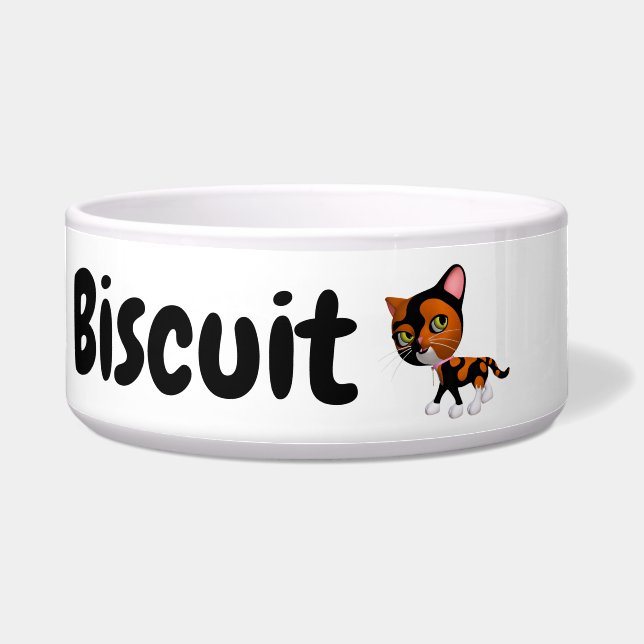 Sassy Calico Cat Ceramic Pet Bowl Voerbakje (Voorkant)
