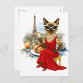 Sassy Cat ligt in Parijs, Frankrijk Feestdagenkaart (Voorkant / Achterkant)
