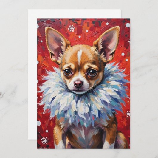 Sassy Chihuahua Dog in Fluffy Winter Fur Collar Feestdagenkaart (Voorkant / Achterkant)