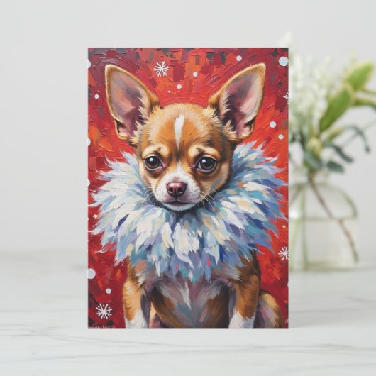 Sassy Chihuahua Dog in Fluffy Winter Fur Collar Feestdagenkaart (Staand voorkant)