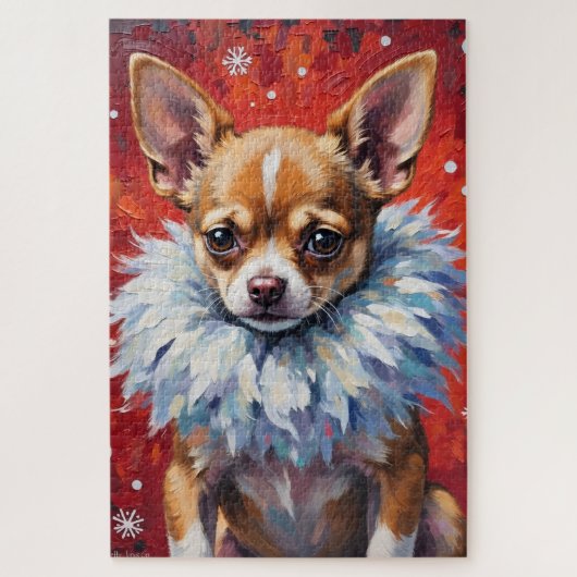 Sassy Chihuahua Dog in Fluffy Winter Fur Collar Legpuzzel (Verticaal)
